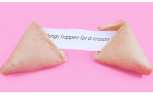 fortune cookie with quote on pink background