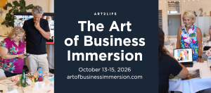 Hero banner for 'The Art of Business Immersion' event by Art2Life, with dates October 13–15, 2026 and artofbusinessimmersion.com; shows people gathering at a table on either side.